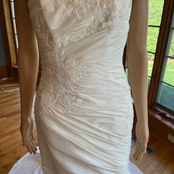 *Maggie Sottero Ivory Taffeta Strapless Fit Flare Bridal Gown Wedding Dress Sz 4 - Picture 5 of 15